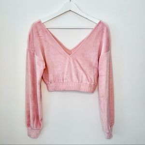 Dolls Kill pink velour cropped sweater